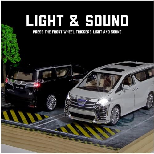 Image of DEUSON ECOM 1:32 Scale Alphard Toy Car for Kids Diecast Metal Cars with Light Sound Pull Back Openable Door Car Toy