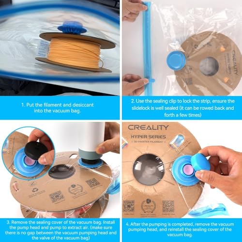Creality 3D-Drucker-Filament-Aufbewahrungsbeutel 35x35 cm, 12 versiegelte Beutel staubdicht feuchtigkeitsbeständig hält das Filament trocken, wiederverwendbare Vakuum-Aufbewahrungsbeutel für Filament