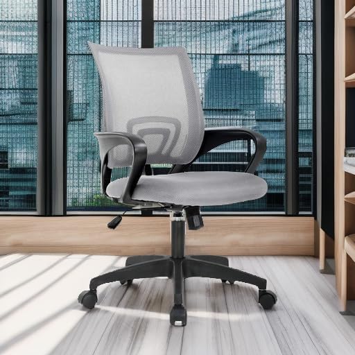 BestOffice | Ergonomic Office Chair | Mid-Back Swivel Desk Chair | Breathable Backrest & Lumbar Support | Adjustable Height | Sponge Seat | Rolling Wheels | Grey | for Adults & Women - 6