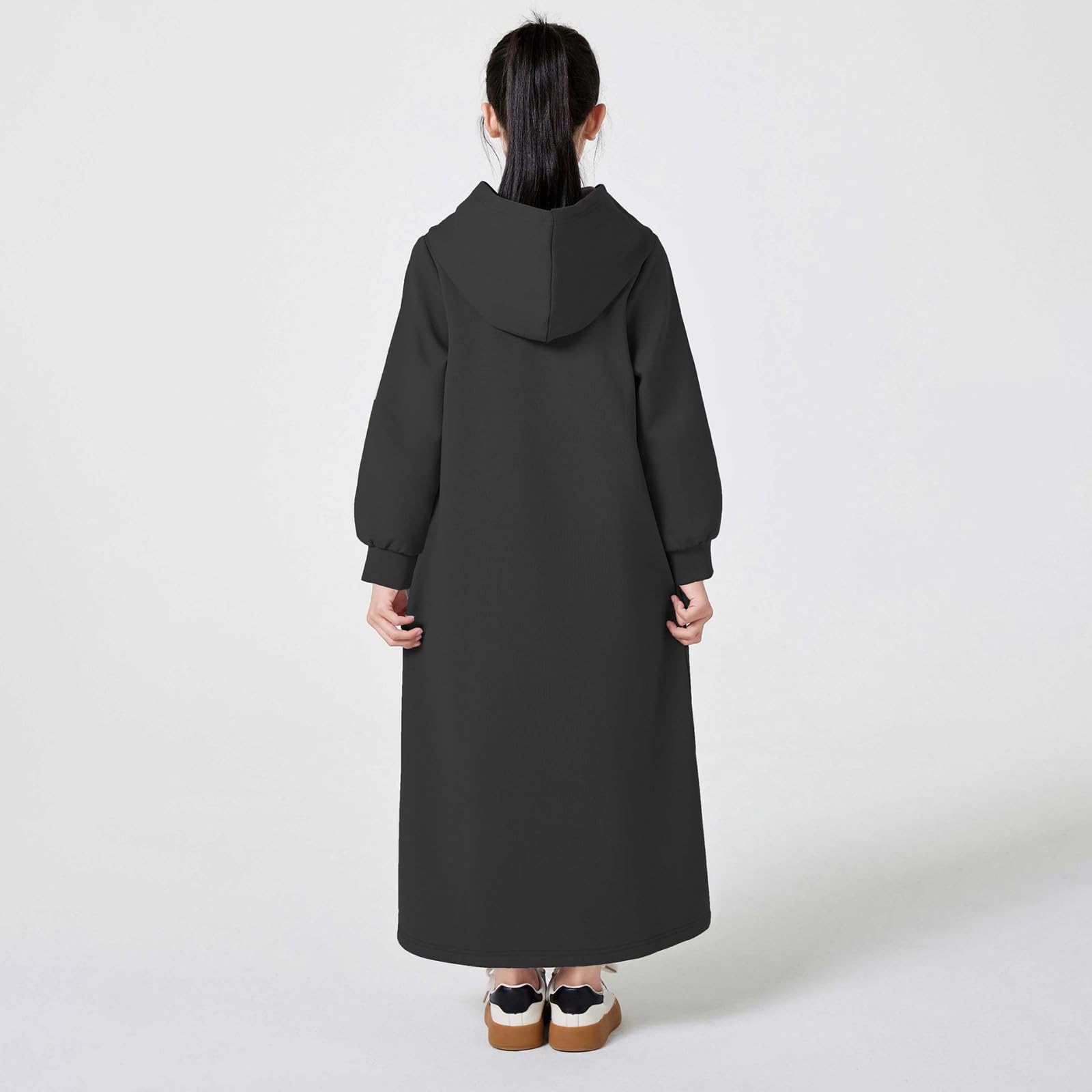 Generisch Abaya Mädchen Kapuze Langarm Bestickt Kaftan Robe mit Reißverschluss Gebetskleidung Herbst Winter Warm Gebetskleid Abaya