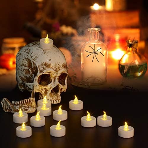 LED Flickering Tea Lights with Timer, PChero 12 Packs White Battery Operated Flameless Votive Candles Electric Candle Lights for Home Room Wedding Birthday Halloween Christmas Decoration - Warm White