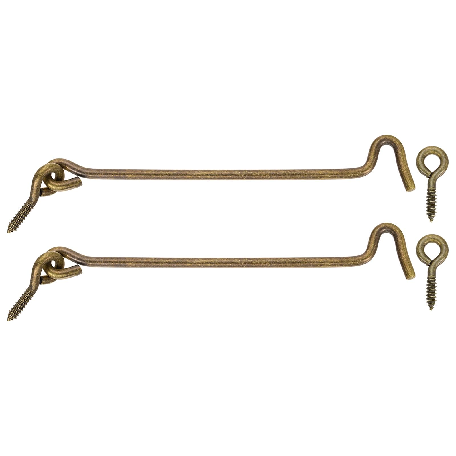 sourcing map 2Pcs Swivel Cabin Hook and Eye Latch, 7" Solid Brass Door and Window Locks Eye Latch Hook with Mounting Screws for Wood Window Closet Cabinet, Bronze — image 1