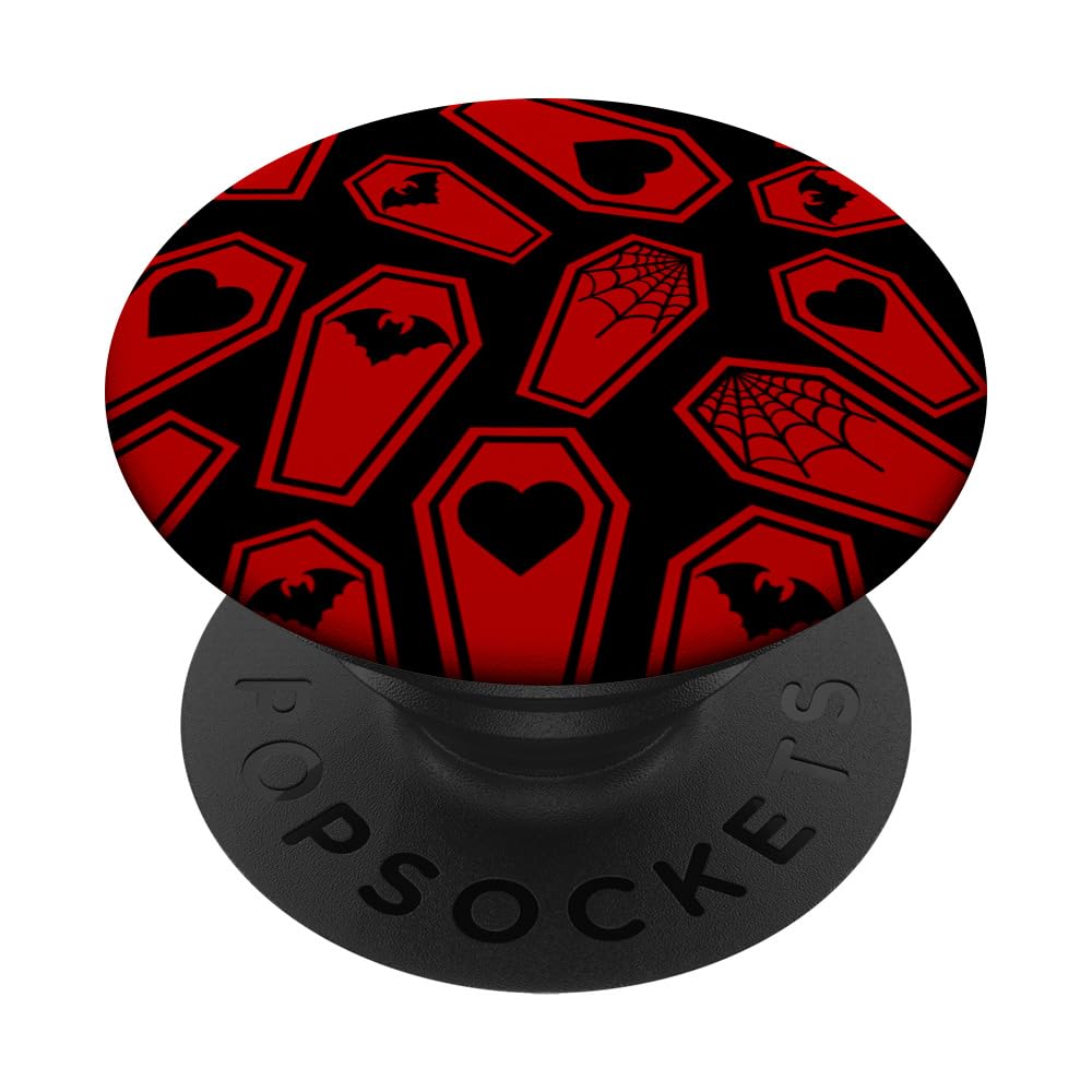 Kawaii Kreeps Valentine's Day Spiderweb Heart Bat Coffin PopSocket Standard PopGrip for iPhone 11 in Black, Red