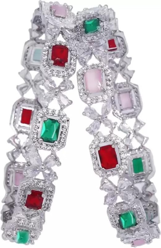 DENICRAAS Silver Plated Emerald Pink Cubic Beautiful And Stylish Diamond Bangles For Women & Girls,Pink (B0CPVN626P) Amazon Price History, Amazon Price Tracker