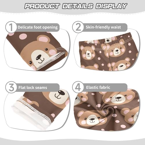 Wusikd Cute Bears Girls' Leggings Toddler Doodles Pink Polka Dots Kids Yoga Pants Dance Active Tights 4T3