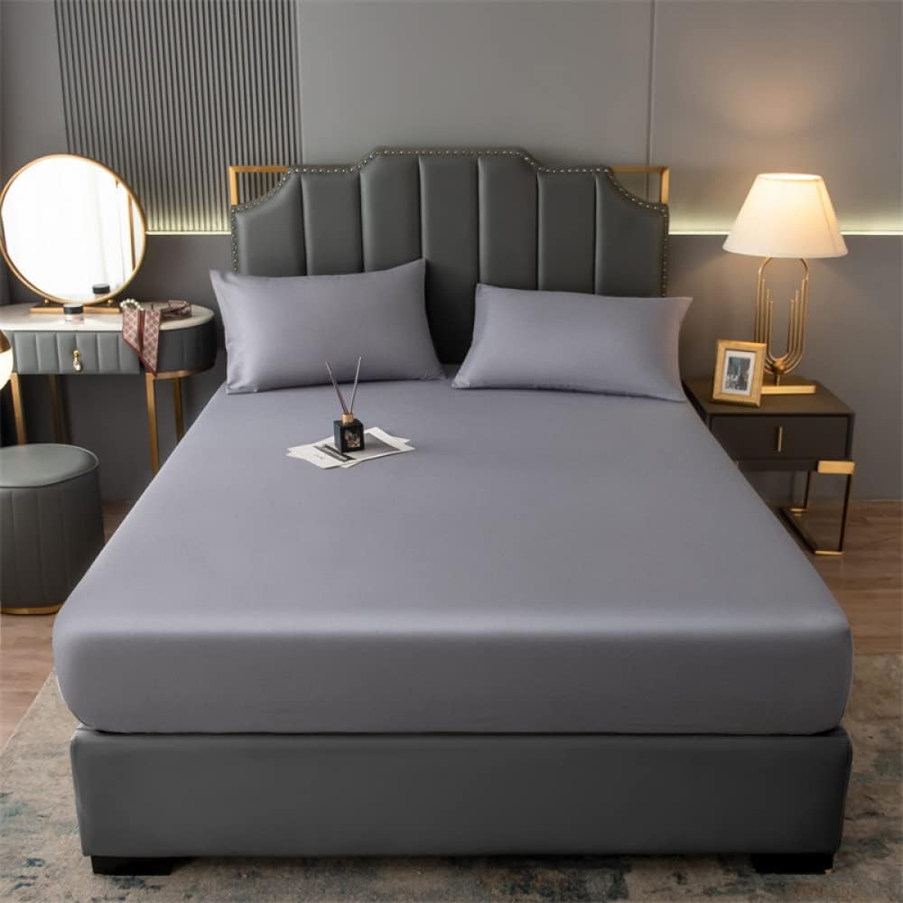 Mattress Protection Mattress Cover Fitted Sheet Breathable Dustproof Mattress Covers Protector Minimalist Fitted Sheet with Elastic Queen Deep Pocket-Gray||150x200cm(only Mattress Cover)