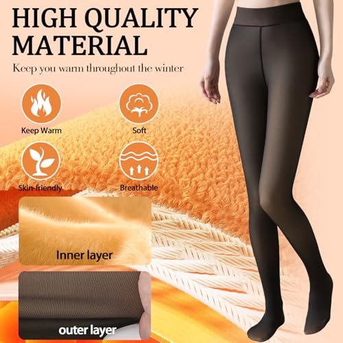Image of Caprilite Women Fleece Lined Tights-Fake Translucent Leggings High Waist Pantyhose Sheer Thick Warm Tights For Winter