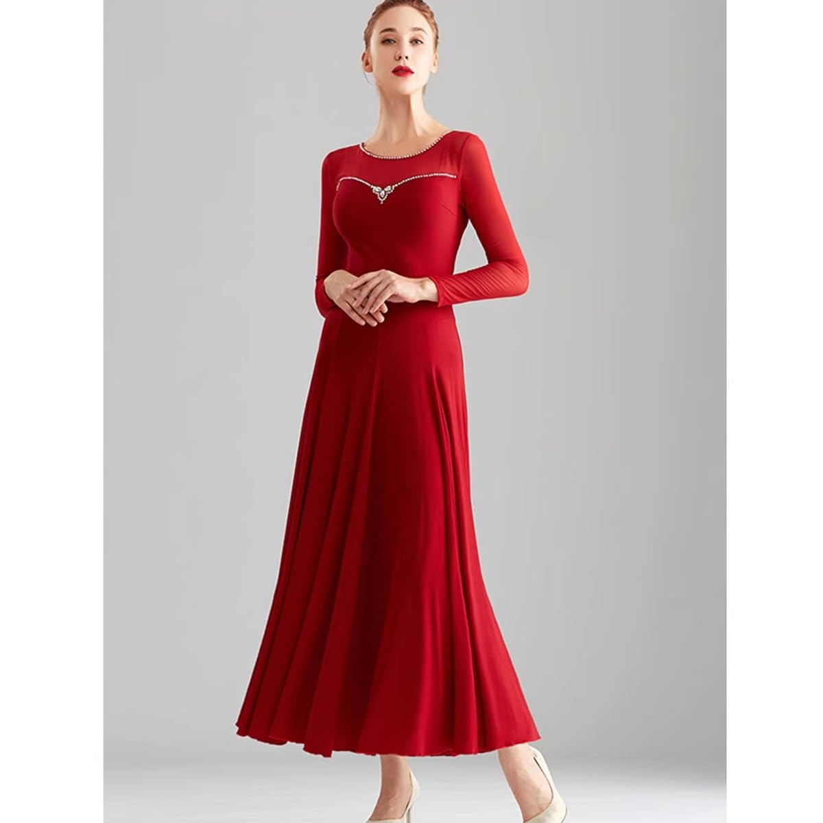 Vestido de Baile de Salón para Mujeres, Vals Moderno, Cha Cha, Flamenco, para Promoción y Fiesta, Disfraz Lírico