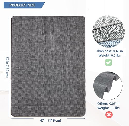 Image of Chair Mat for Hardwood & Tile Floor, 47 inch x 52 inch Heavy Duty Office Chair Mat for Rolling Chairs, Anti Slip, Non-Curve, Floor Protector for Home Office, Charcoal Grid