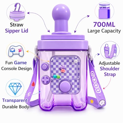 Image of Vasukie Kids Water Bottle 700ml with Built-in Game | Leak-Proof Sipper Bottle for Boys & Girls | BPA-Free, Durable School & Picnic Water Bottle | Easy to Carry (Game Bottle)