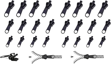 24Pcs Black Fix Zip Puller,Zip Slider Repair Instant Kit,Zipper Set,Fix Zipper Removable Rescue Replacement Pack,Instant Set for Coats Jacket,Luggage,Backpacks Zippers Fasteners