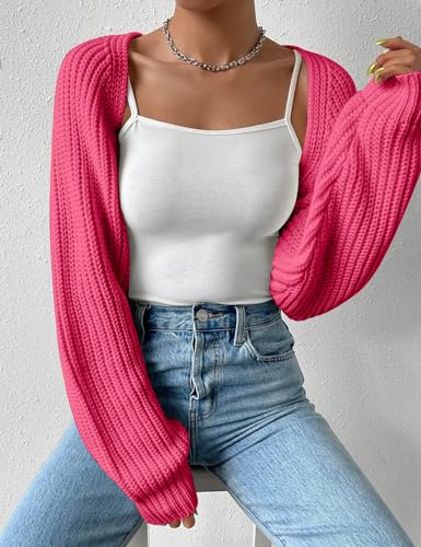 Image of Women's Long Sleeve Open Front Knitted Crop Cardigan Drop Shoulder Knit Bolero Shrug Sweater