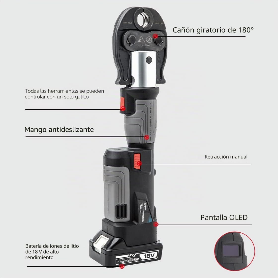 Generic Herramienta de presión hidráulica para tuberías (serie 1) con 3 mordazas de presión, 2 baterías, cargador y estuche de transporte - Kit de crimpado multicapa para plomería de cobre y pex