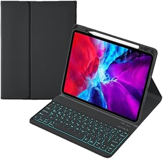 SZAMBIT Capa de Porta Lápis Compatível para iPad com Mouse Sem Fio e Teclado Destacável Bluetooth,Português (iPad 9.7 2017/2018,LED preto)