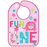 amscan One Wild Girl 1st Birthday Vinyl Baby Bib, 13' x 10', Pink