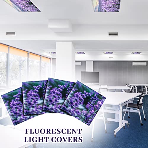 Image of Hortsun 4 Pack 4 x 2 Feet Fluorescent Light Covers, Magnetic Light Filters for Classroom Ceiling, Decorative Lights Shade for Office Home Hospital(Lavender)