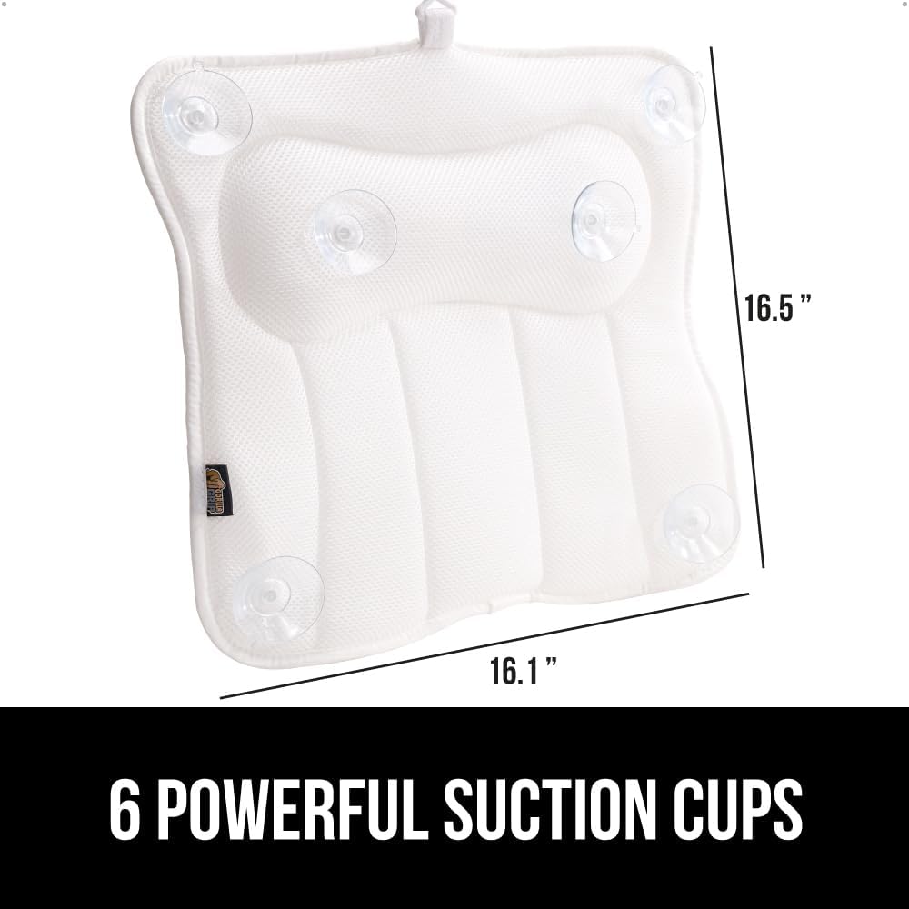 GORILLA GRIP Mesh Bath Pillow for Tub and Patented Bath Tub Shower Mat, Pillow Size 16.5 x 16.1, Back Support, Mat Size 35x16, Drain Holes to Keep Tubs Clean, Both Color White, 2 Item Bundle