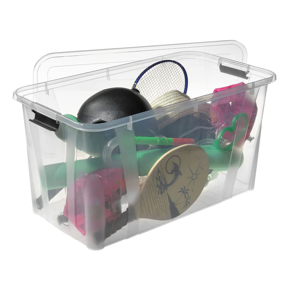 Logiplast 3 Stück Aufbewahrungsbox transparent 80 Liter mit Deckel und Klickverschluss 719 x 385 x 372 mm