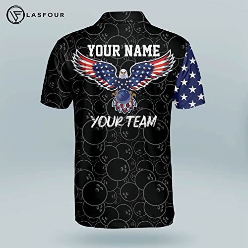 LASFOUR Personalized USA Bowling Shirts for Men, Men's Bowling Polo Shirt Short Sleeve, Crazy Bowling Team Flag Shirt for Men3