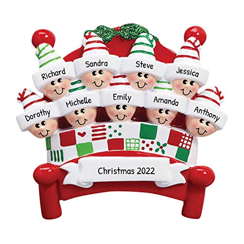 Personalized Bed Heads Family of 9 Christmas Tree Ornament 2019 - Sleepyhead Pattern
