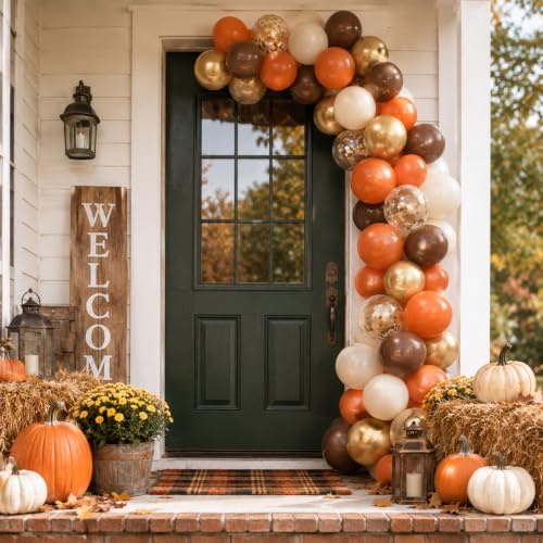 Image of Burnt Orange Brown Balloons, 12 Inch Fall Thanksgiving Autumn Latex Balloon | Terracotta Tan Dark Brown Metallic Gold White Sand Cream Balloon for Harvest Friendsgiving Birthday Baby Shower Party Decor