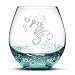 Integrity Bottles Premium Seahorse Stemless Wine Glass, Bubbly Turquoise, Handblown, Tribal Design, Hand Etched Gifts, Sand Carved