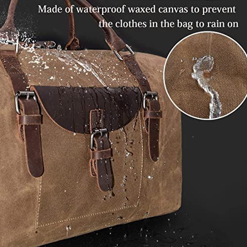 Oversized Travel Duffel Bag Waterproof Canvas Genuine Leather Weekend Bag Weekender Overnight Carryon Hand Bag Brown #TOP2