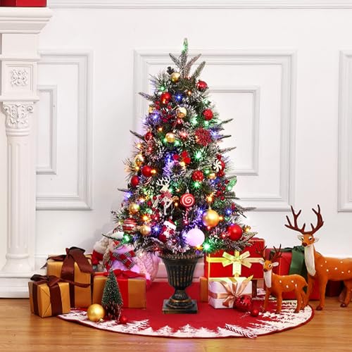 GAOMON 3 Ft Christmas Tree with 78 Multicolor Led Lights, Pre-Lit Artificial Christmas Trees with Potted Base, Snow Flocked, 8 Lighting Modes, Battery Operated, Xmas Tree for Home Decor