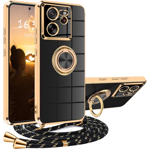 XCYYOO Hülle Xiaomi 13T/Xiaomi 13T Pro mit Band Handyhülle Xiaomi 13T / 13T Pro mit Kette Kordel Ständer Kratzfest Silikon Handykette Stoßfeste Schutzhülle für Xiaomi 13T / 13T Pro Schwarz