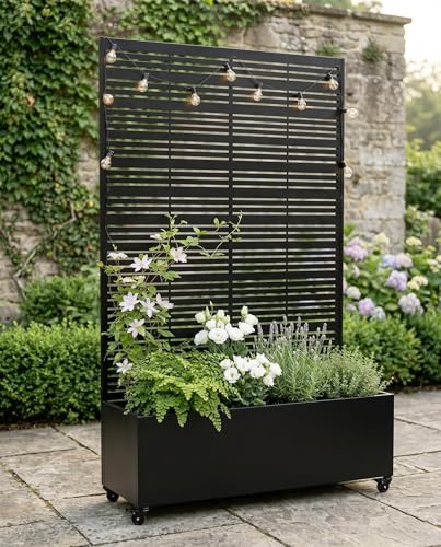 Hochbeet Metall mit Sichtschutz, 119 x 41 x 185 cm Pflanzkasten mit Rollen, 33 cm tiefes Pflanzbeet, Pflanzkübel Pflanzkasten für Gemüse, Kräuter und Blumen, wetterfest für Garten, Balkon und Terrasse