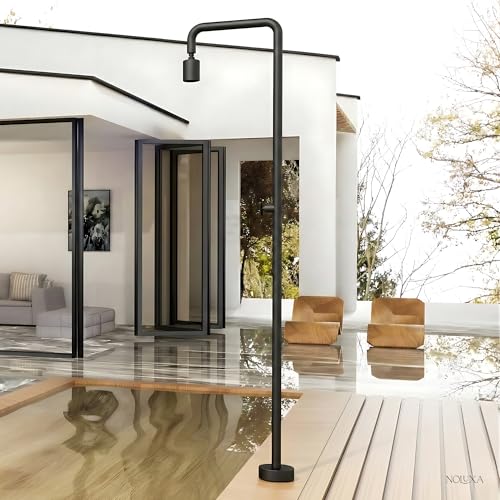 NOLUXA IMEX - Ducha Piscina Exterior Acero S.316 | Ducha Terraza Exterior con Rociador Tubular 80mm | Outdoor Shower para Jardin con Agua Fría | Serie Pool | Color Negro Mate