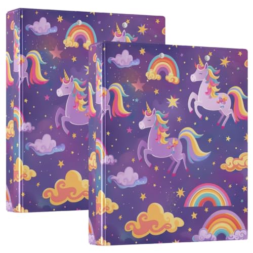Classeur 3 anneaux anti-feuilles volantes licorne violette avec poches