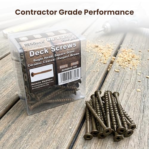 #8 x 3 Tornillos para Deck, Cabeza Bugle con Cuadrante, Tornillos de Madera para Exterior con Revestimiento Cerámico Ruspert Marrón, Resistencia a la Corrosión, Caja de 250 Piezas miniatura 7