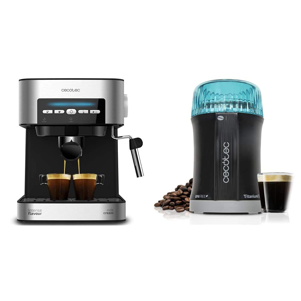 Cecotec Power Espresso 20 Matic Digital Espresso and Cappuccino Coffee Maker 20 Bar & Spice Grinder Titanium Coated Blades