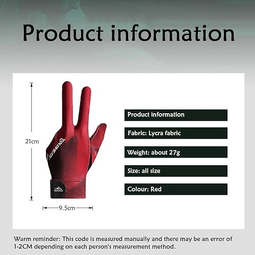 Miniatura 6 de Guante de Billar para Mano Izquierda, Guantes de Billar para Mano Izquierda de 3 Dedos, Guante Deportivo para Taco de Snooker Popular, Guante de