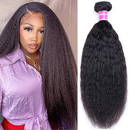 Yaki Straight Human Hair Bundle Only 1 Bundle 26 Inch for Black Women MSGEM 9A Kinky Straight Hair Brazilian Virgin Human Hair Weaves Extensions Natural Color