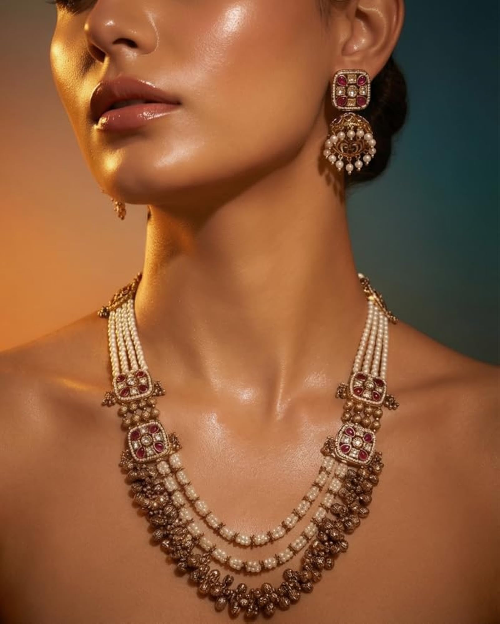 Women's Moissanite Necklace Set, Elegant Gold Finish