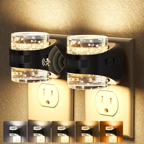 Image of Briignite Motion Sensor Night Light 2Pcs Bubble Night Lights Plug into Wall | Modern 5CCT Dimmable Nightlights, Dusk to Dawn Sensor Nightlight for Bathroom Bedroom Hallway Kitchen