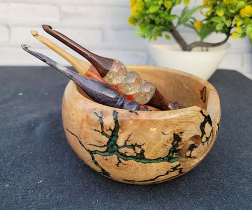 Image of Large Yarn Bowl for Knitting, Lichtenberg Wooden Yarn Storage Bowl, Handmade Yarn Bowl Holder, Knitting Wool Stroage Bowl (Large)