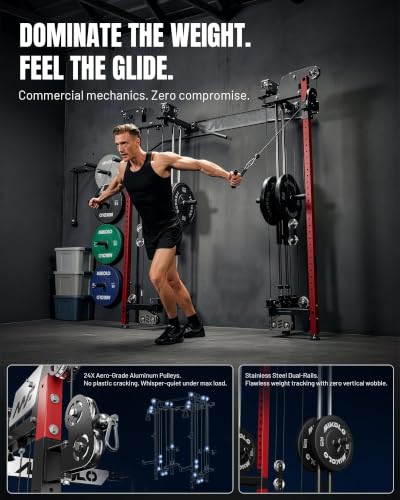 Image of Mikolo Folding Squat Rack, Wall Mounted Power Rack with Cable Crossover Machine & LAT Pull Down, Functional Trainer with 5 Adjustable Function Modes, Home Gym Package