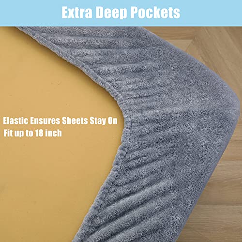 Nokolulu Solid Hotel Flannel Fitted Sheet - Keep Warm And Luxury Quality Soft Breathable Hypoallergenice Durable Velvet Bed Sheets, 18" Deep Pocket (Queen,Light Grey) #TOP5