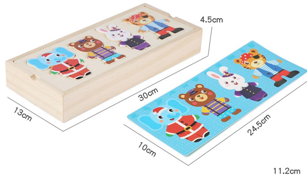 Puzzle di Abbigliamento con Animali dei Cartoni in Legno Montessori