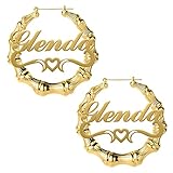HAOQINA Custom Name Earrings Personalized Bamboo Hoop Earrings 18K Gold Plated Customize Earrings for Women Hip-Hop Fashion Jewelry Gift (Earring-hoop)