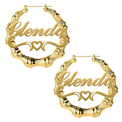 Custom Name Earrings Personalized Bamboo Hoop Earrings 18K Gold