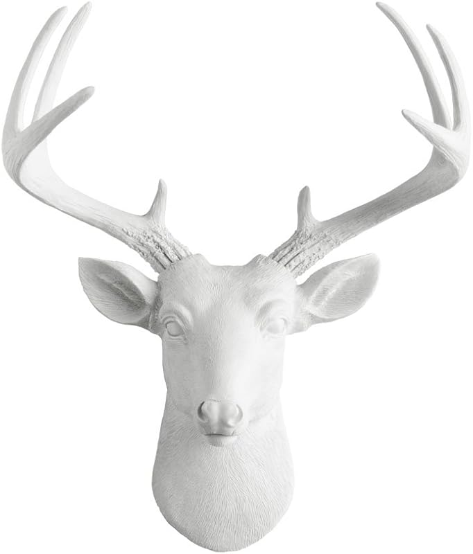 Wallcharmers Deer Head Wall, White Resin, Faux Taxidermy, Farmhouse Decor | White resin faux deer head wall decor — farmhouse, rustic character for your mantel or entryway. Faux taxidermy.