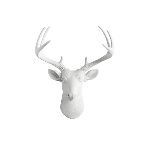 Wallcharmers White Deer Head Wall Decor, Handmade Faux Deer Head,