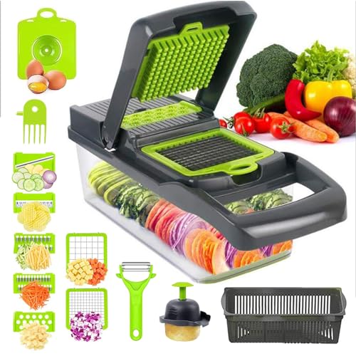 Coupe Legumes Multifonctions 16 en 1, Professionnelle Mandoline de Cuisine et Coupe Legumes Manuel, Decoupe Legumes à 8 Lames Réglable Pour Trancher, Couper Et Râper Les Légumes