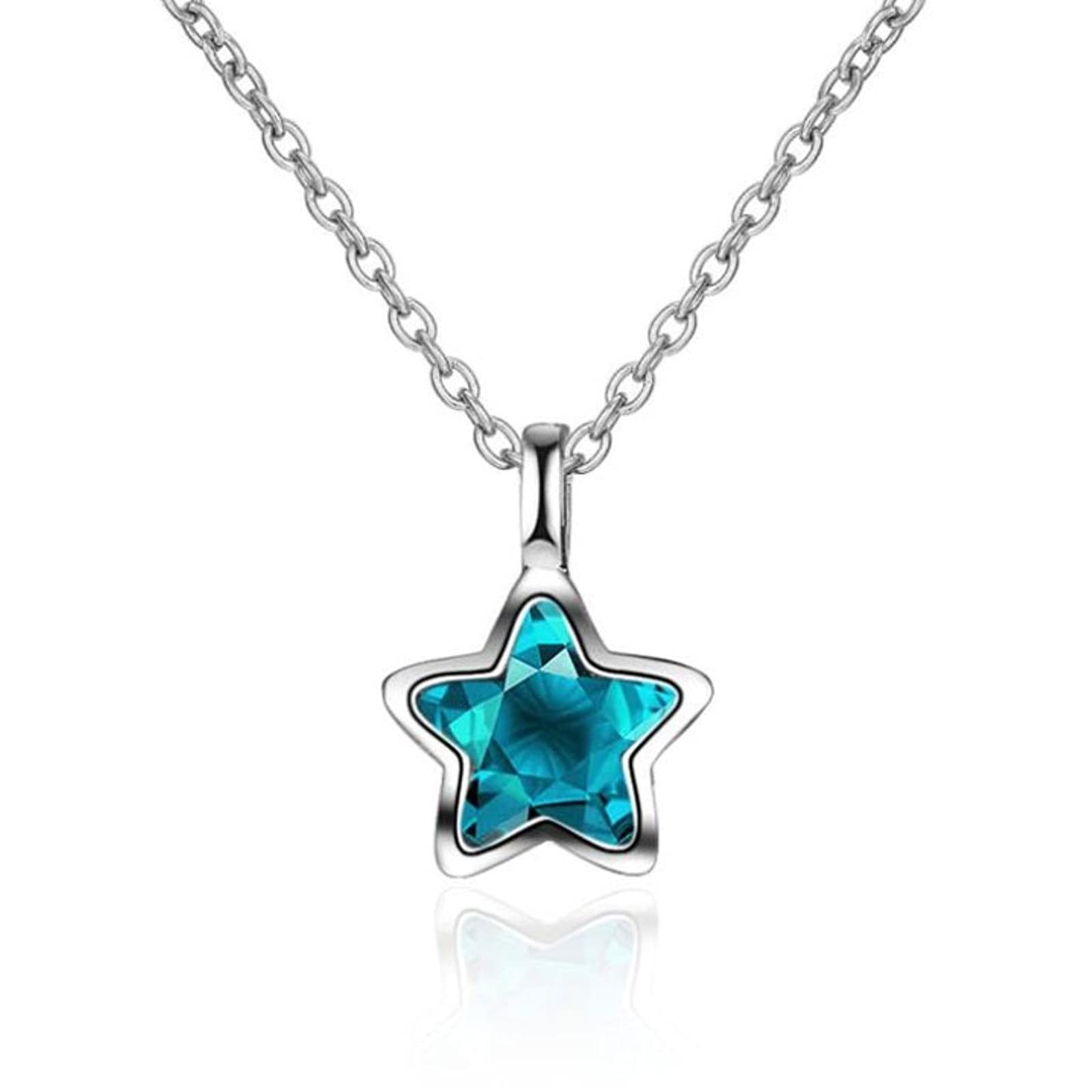 HCMA 925 Sterling Silver New Simple Fashion Ocean Blue Crystal Little Star Necklace For Women Girl Jewelry