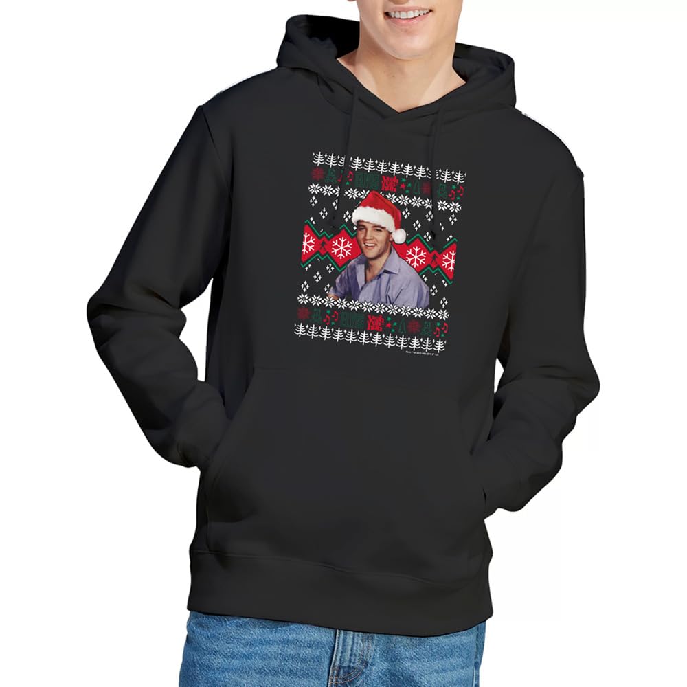Elvis Ugly Christmas Sweater Unisex Hoodie, Black, Medium