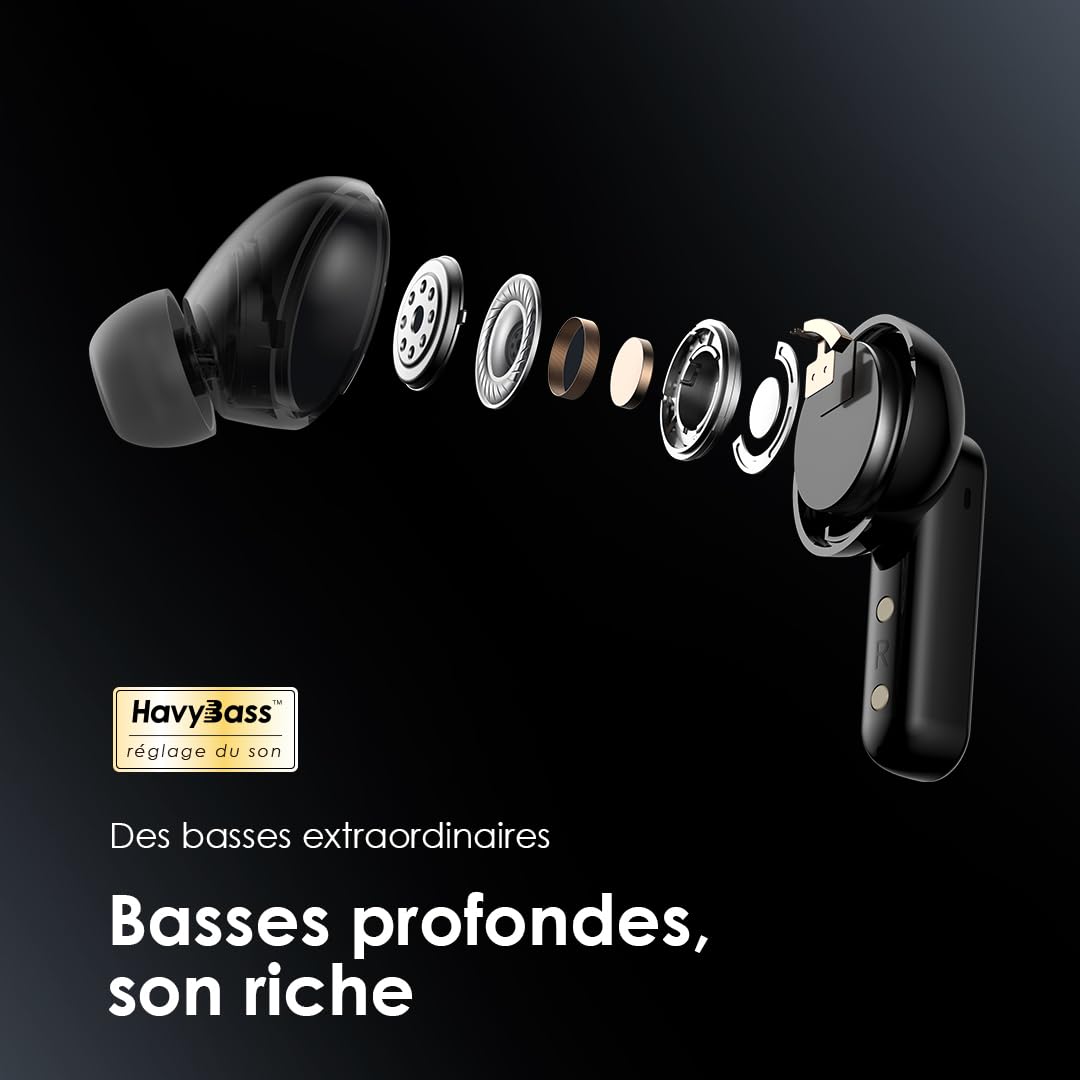Oraimo SpaceBuds - Écouteurs Bluetooth sans Fil, Réduction de Bruit Active ANC Hybride 50dB, Autonomie 40h, Écouteurs Intra Auriculaires Basse Latence Jeu, 6 Micros Appel Clair, IP54 - Space Grey